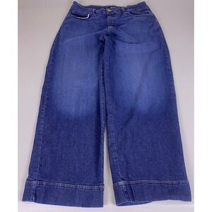 Lee Jeans Women's Size 18WL Blue Dark Wash Wide Leg Cropped Denim High Rise
